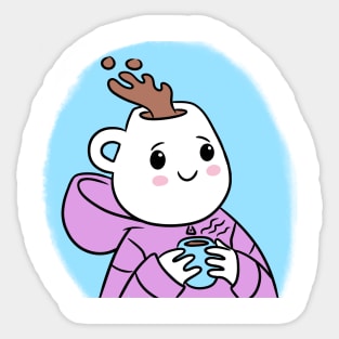 Cute mug head girl with a coffee mug on her hand Sticker